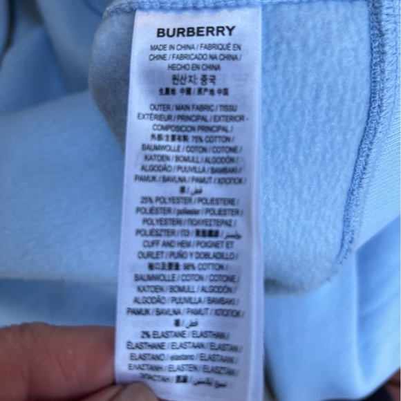 ❤️‍🔥BURBERRY ❤️‍🔥NEW PALE BLUE LOGO HOODIE ON FULL ZIP SIZE LARGE - Picture 8 of 11